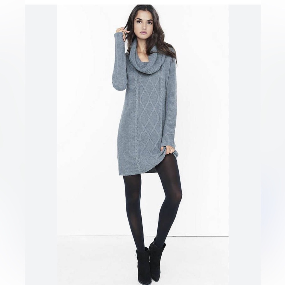 Express Gray Cable Cowl Neck -Knit Turtleneck Swe… - image 1